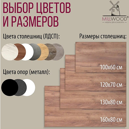 Стол Millwood Сеул, 1300х800 мм, дуб табачный крафт, черный - 10