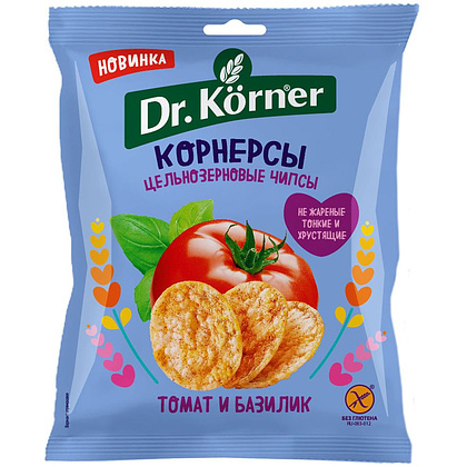 Чипсы "Dr.Korner" цельнозерновые с томатом и базиликом, 50 г