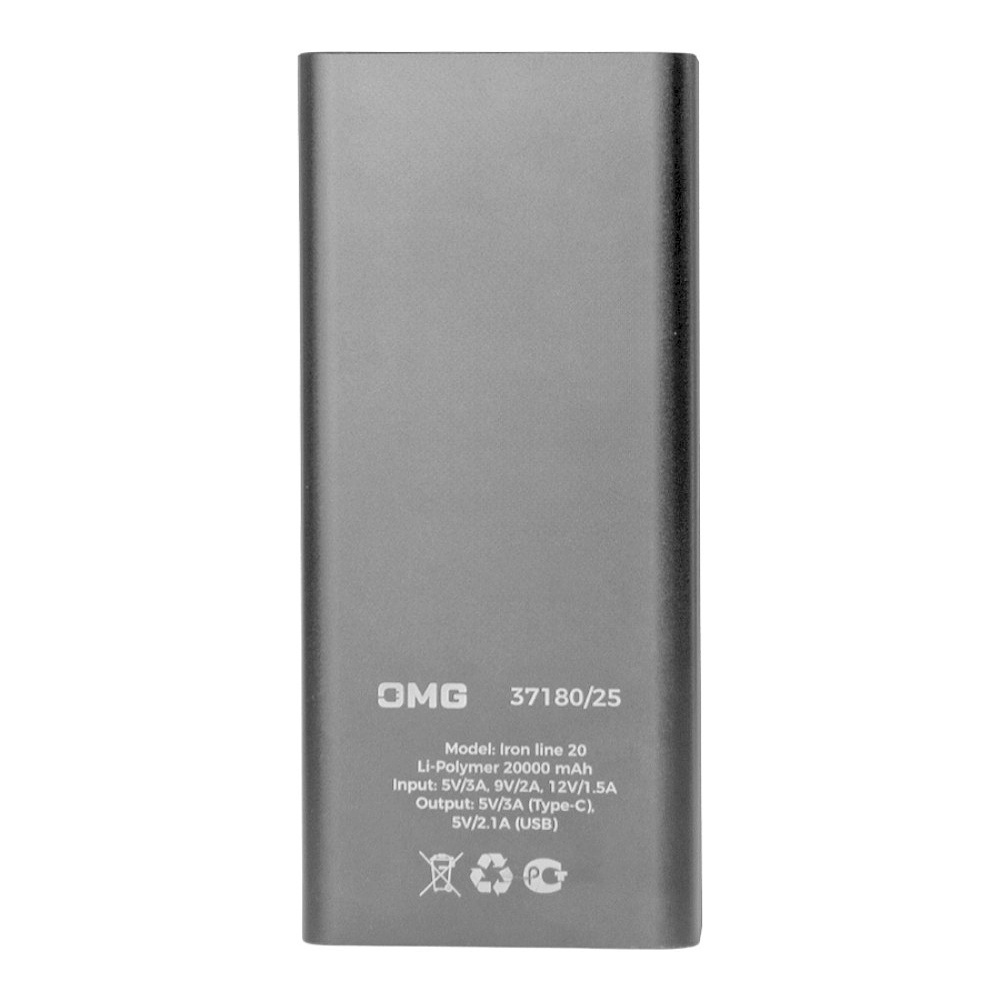 Внешний аккумулятор Power Bank "Iron line 20", 20000 mAh, металл, серебристый - 3