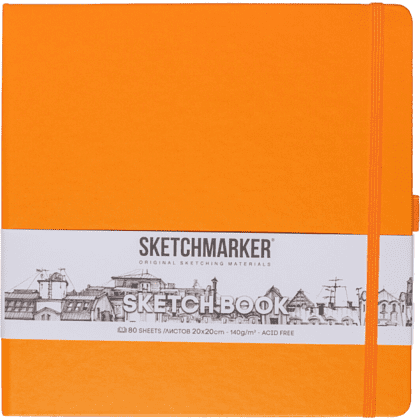 Скетчбук "Sketchmarker", 80 листов, 20x20 см, 140 г/м2, оранжевый неон 