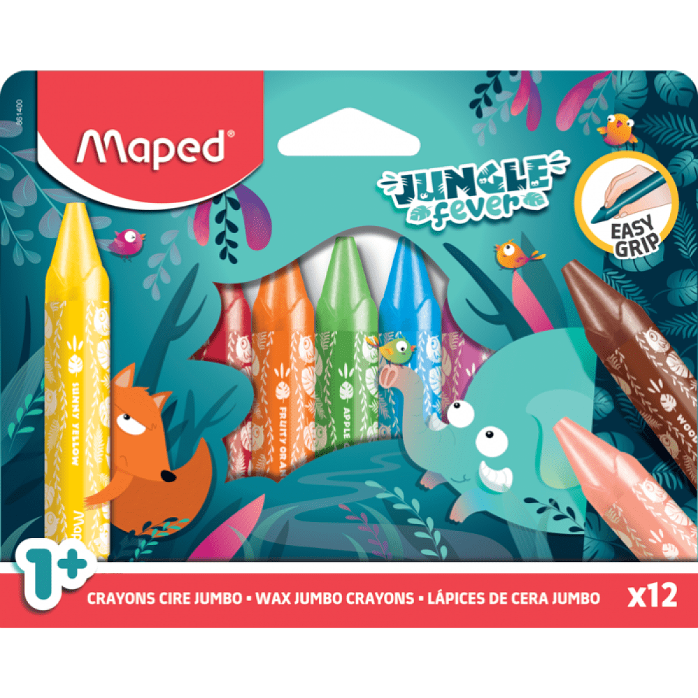 Мелки восковые Maped "Jungle fever Wax Jumbo", 12 цветов, ассорти 