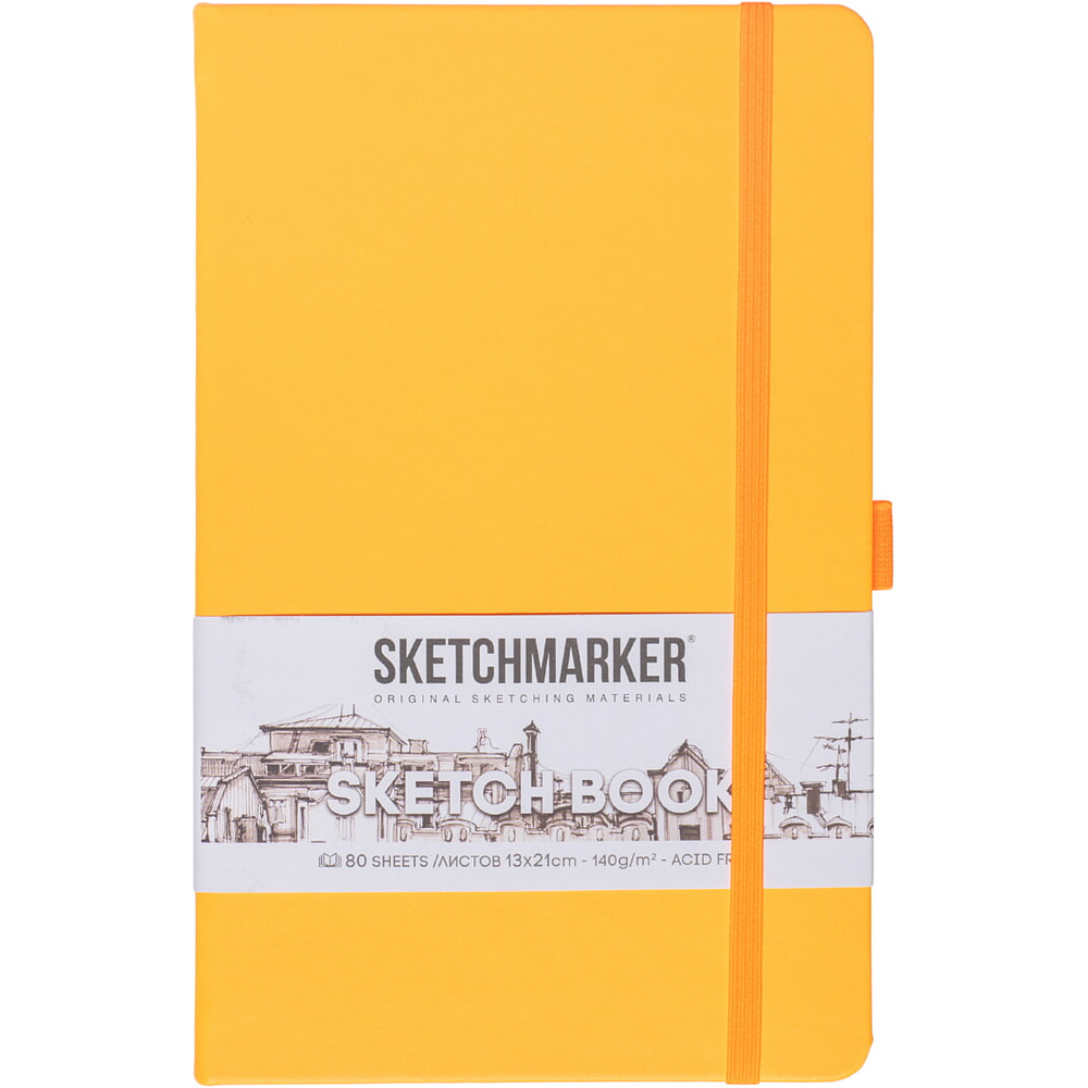 Скетчбук "Sketchmarker", 13x21 см, 140 г/м2, 80 листов, оранжевый неон