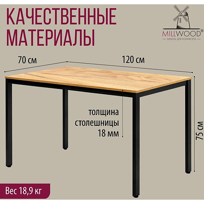 Стол Millwood Сеул, 1200х700 мм, дуб золотой крафт, черный - 5