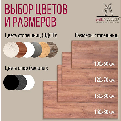 Стол Millwood Сеул, 1200х700 мм, дуб табачный крафт, белый - 10