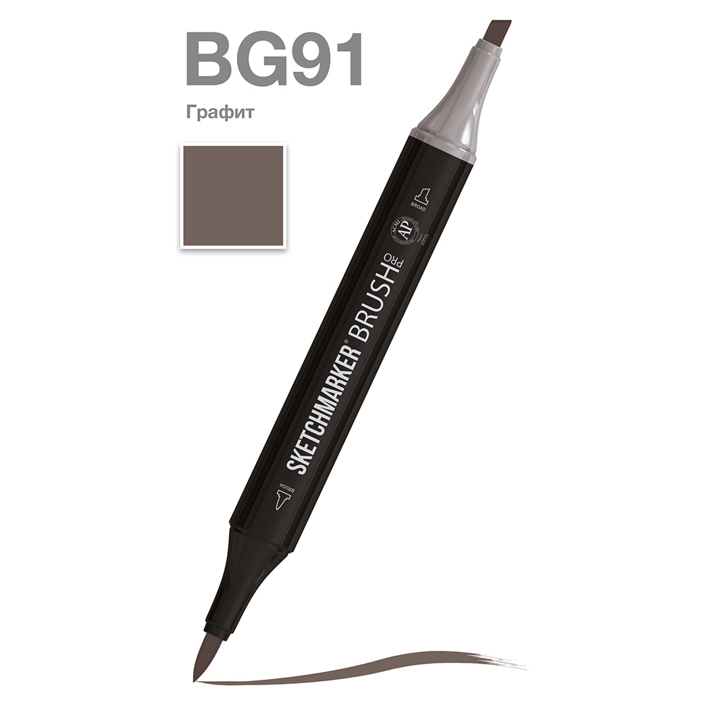 Маркер перманентный двусторонний "Sketchmarker Brush", BG91 графит