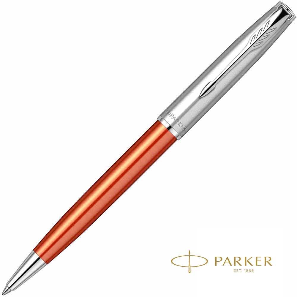 Ручка шариковая автоматическая Parker "Sonnet Essential SB K545", 0,7 мм, серебристый, оранжевый, стерж. черный