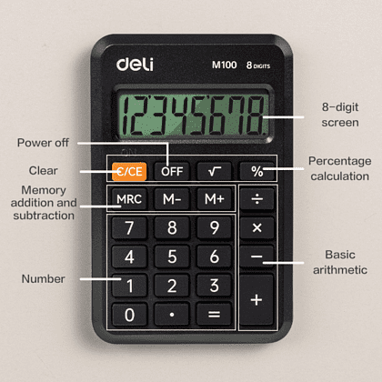 Калькулятор карманный M100 Deli, 8-разрядный, черный - 4