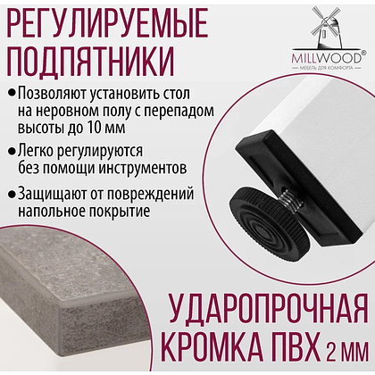 Стол Millwood Сеул, 1300х800 мм, бетон, белый - 8