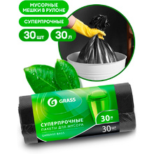 Мешки для мусора "Grass", 10 мкм, 30 л, 30 шт/рулон, черный