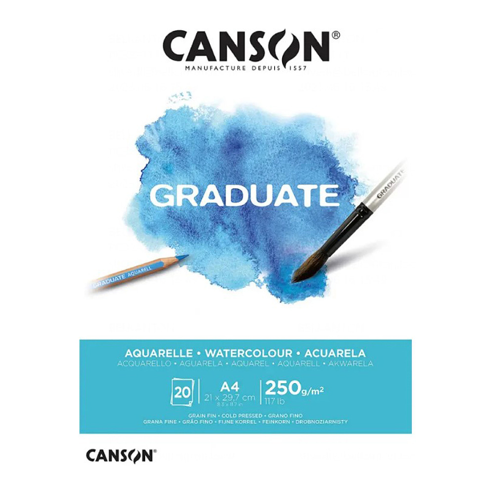 Блок-склейка бумаги для акварели "Canson Graduate", 21x29.7 см, 250 г/м2, 20 листов