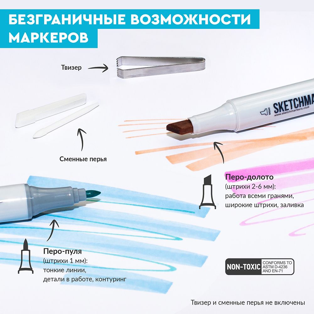 Набор маркеров перманентных двусторонних "Sketchmarker Basic 2", 36 шт. - 5