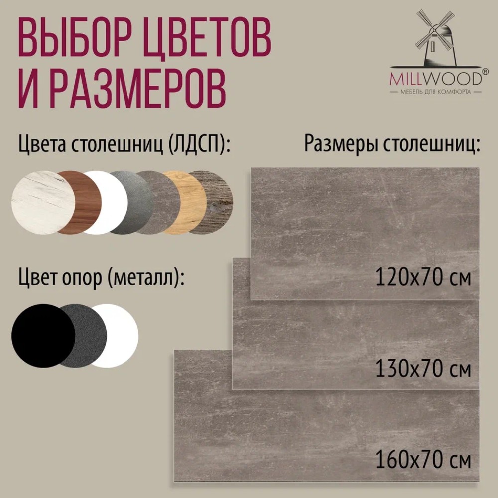 Стол письменный Millwood Лофт Сиэтл (ДТ-5), 1600х700 мм, бетон, черный - 10