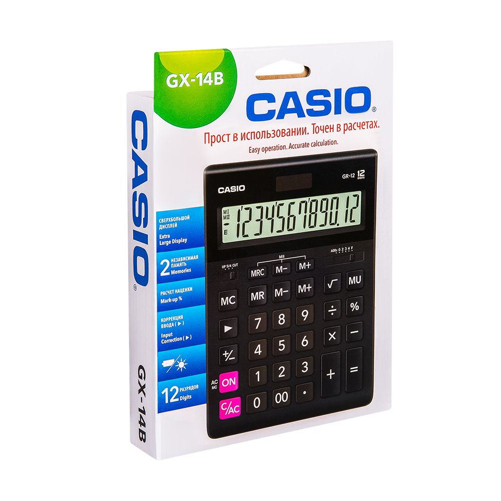 Калькулятор настольный Casio "GR-12-W-EP", 12-разрядный, черный - 2