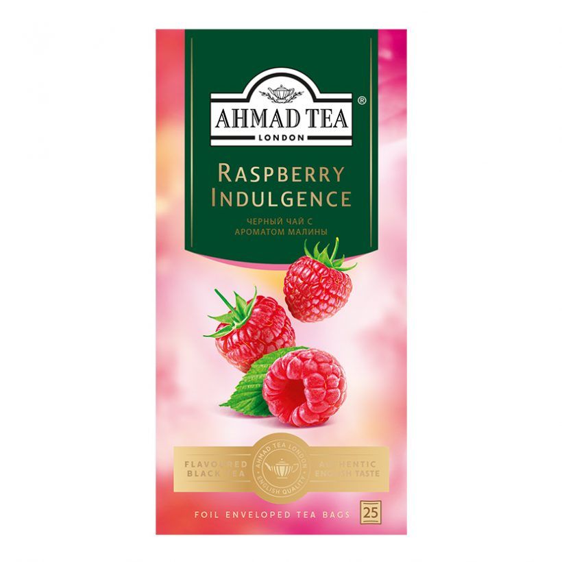 Чай "Ahmad Tea Raspberry Indulgence", 25 пакетиков x1.5 гр, черный, со вкусом и ароматом малины