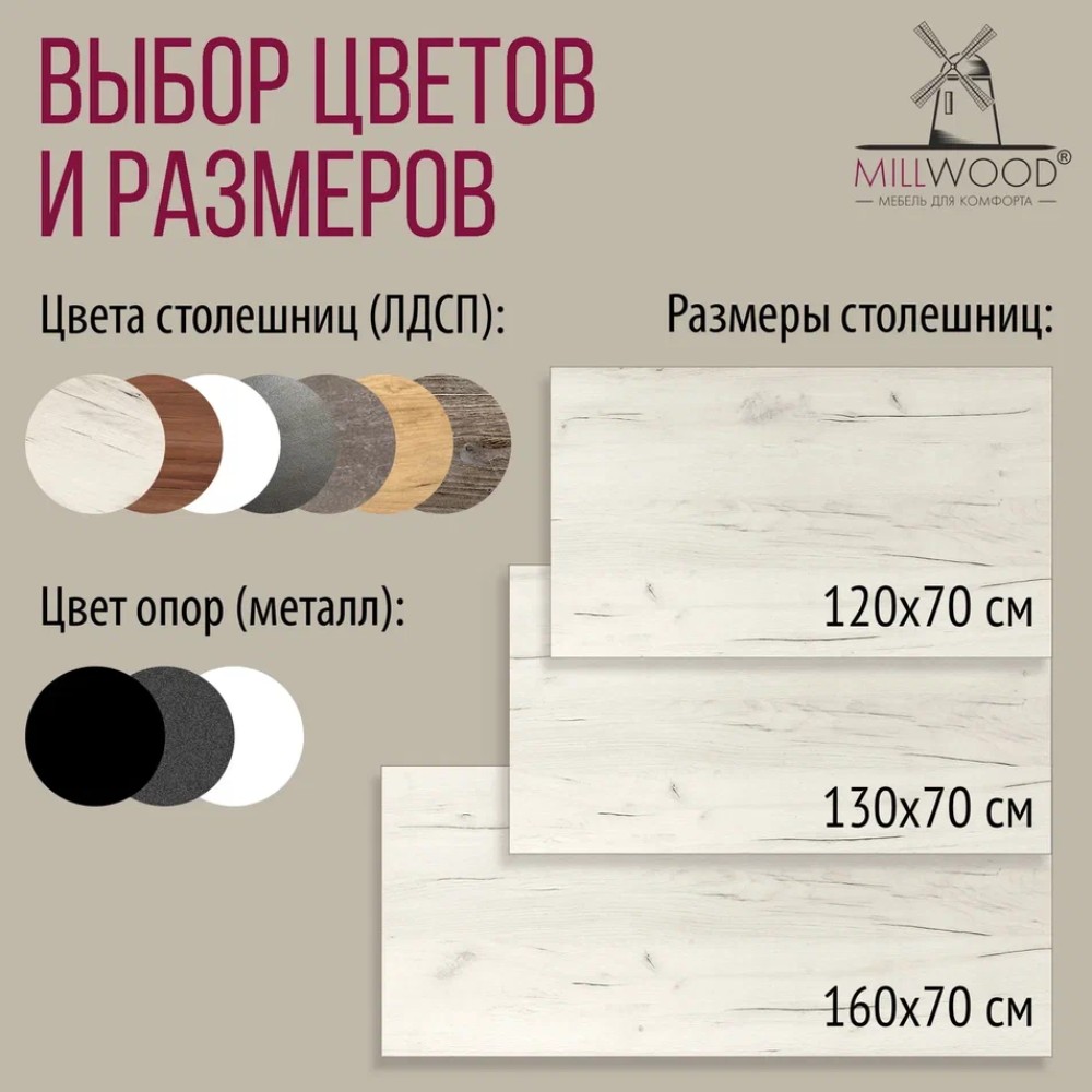 Стол письменный Millwood Лофт Сиэтл (ДТ-5), 1200х700 мм, дуб белый крафт, черный - 10