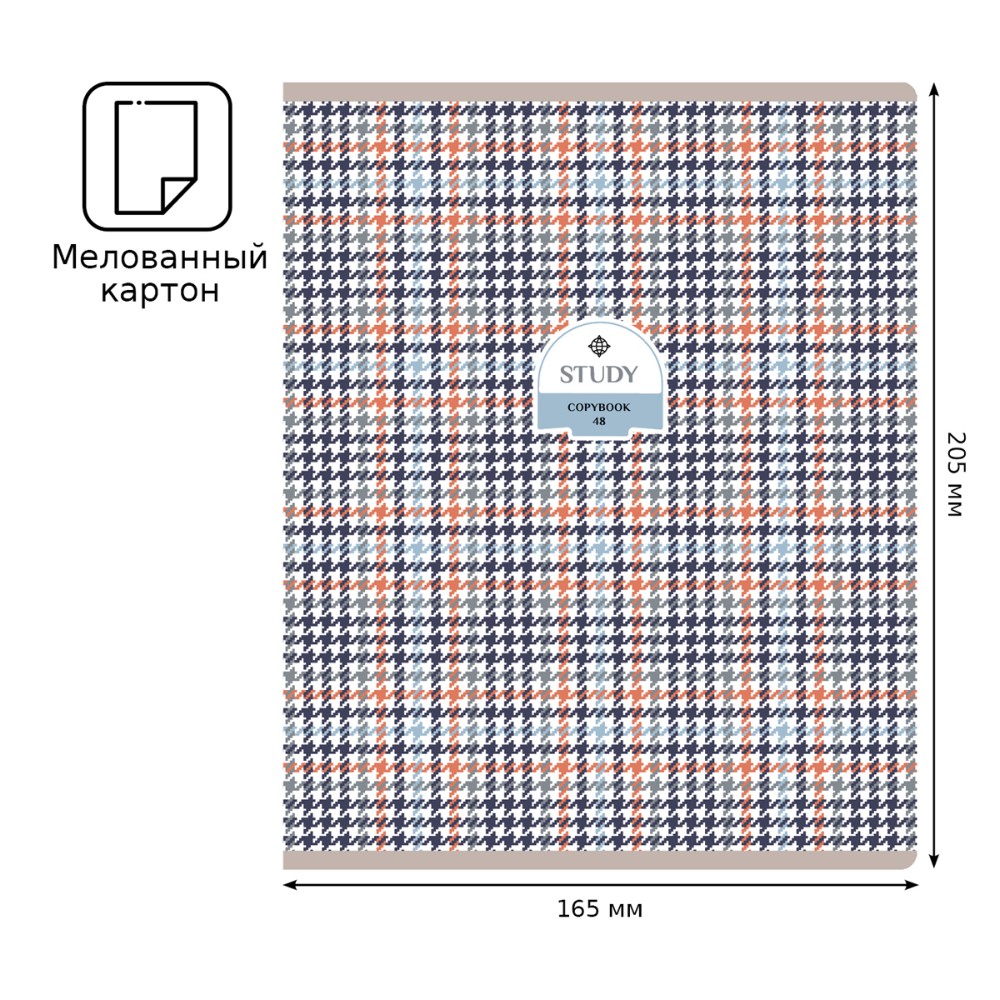 Тетрадь "Study", А5, 48 листов, в клетку, ассорти - 3